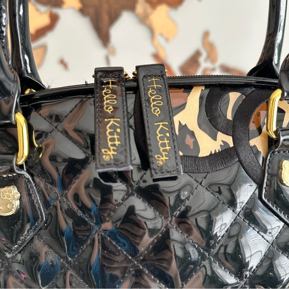 LOUNGEFLY Sanrio Hello Kitty Patent Leather Satchel Leopard Quilted Y2K Handbag - Picture 4 of 9